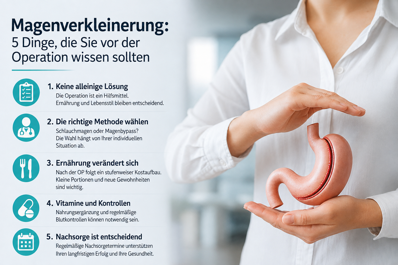 Gut vorbereitet auf die Magenverkleinerung: Diese 5 Punkte sollten Sie vor der Operation kennen.